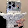 ins girl heart plush angel wings for apple 17 mobile phone case 17promax new iphone16pro women's 15 leather hard case
