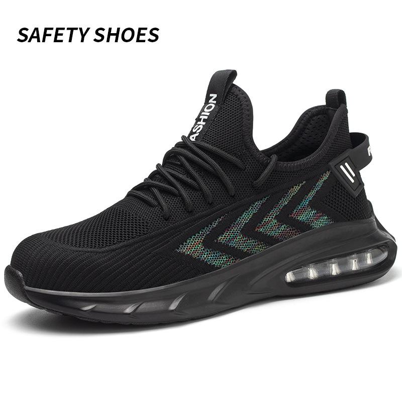 

Men s Black Knit Safety Shoes Cushioning Air Cushion Work Sneakers Breathable Non-Slip Protective Footwear 48 чорний