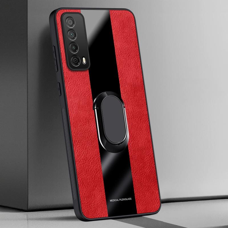 

Кожаный чехол с держателем-кольцом для Huawei Y7A P Smart 2021, задняя крышка, роскошный магнитный противоударный силиконовый защитный чехол для телефона, коке For P Smart 2021 красный