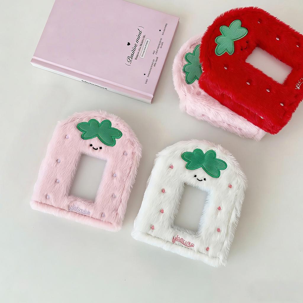 Plush Strawberry Photocard Holders Binder Cover 3 Rings Refillable Photocard Picture Storage Photo Album Collect Book