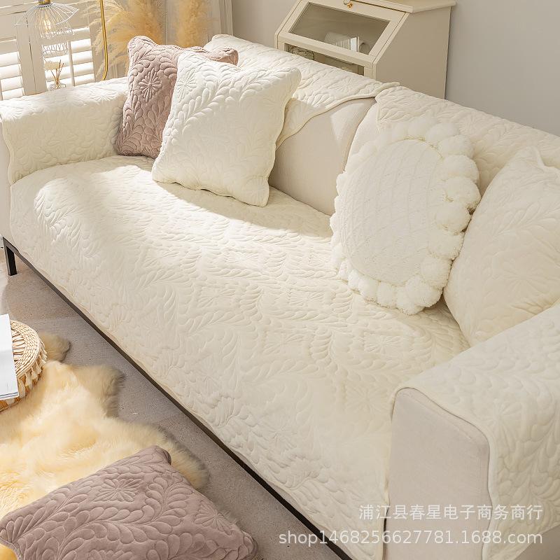 Winter Sofa Cushion Short Plush Simple Modern Nordic Fashion Seat Cushion High-Grade Non-Slip Solid Color Cover Backrest