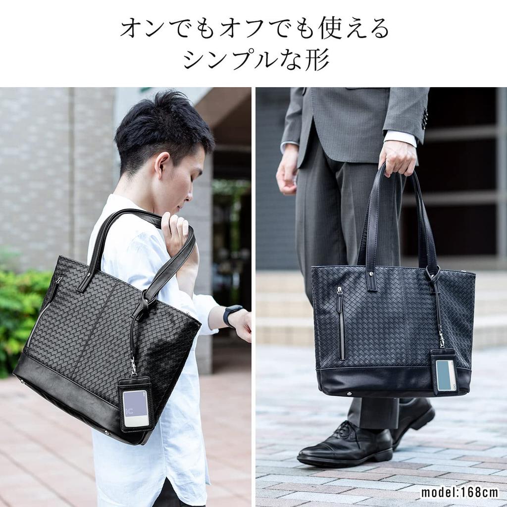 Sanwa Direct Men's Tote Bag, Large Capacity, A4 Size Storage, Includes Water Bottle Holder and Pass Case, Black, 200-BAG176BK