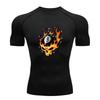 Men's Compression Fitness T-Shirt, Flame Skull 8 Ball Graphic Breathable Quick Dry Athletic Workout Tops for Gym Running