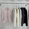 Knitted splicing sleeves waist slim fit light down jacket women's ribs autumn and winter small white duck down jacket