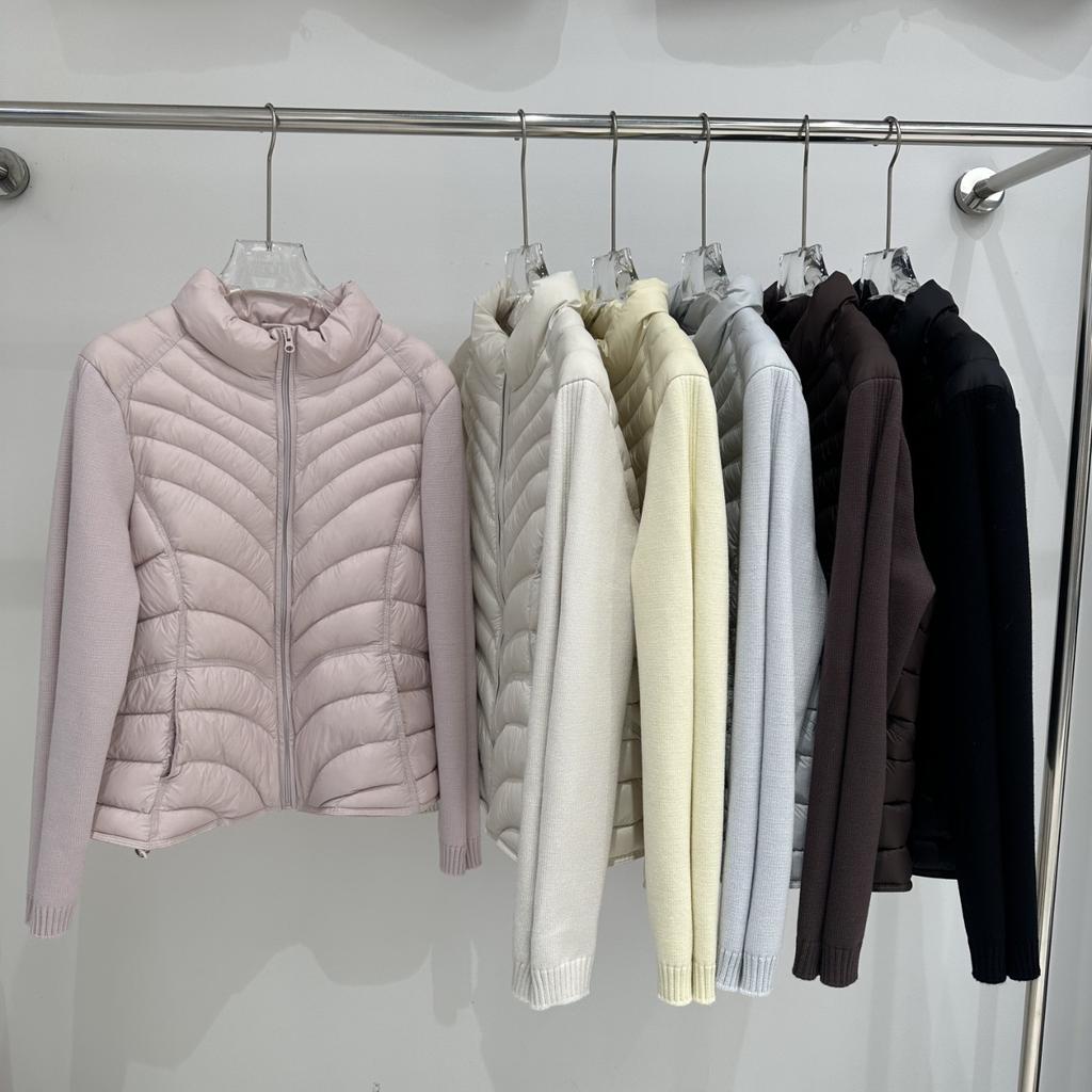 Knitted splicing sleeves waist slim fit light down jacket women's ribs autumn and winter small white duck down jacket
