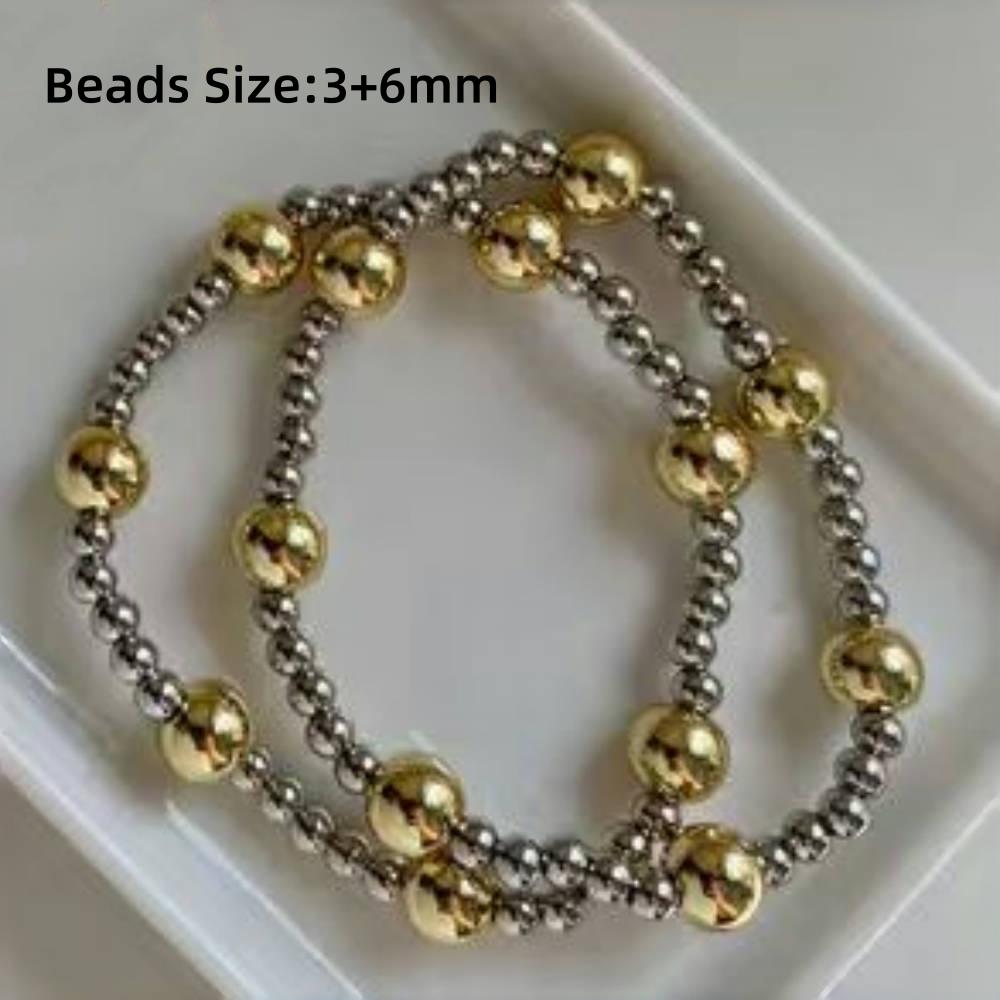 Vlen Stackable Gold Plated Silver Color Mix Ball Bead Bracelet for Women Classic Statement Jewelry Gift Elastic Beaded Bracelet