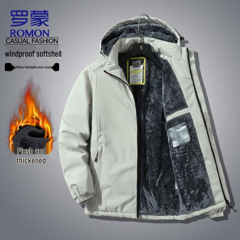 

ROMON Men s Winter Plush Thickened Detachable Hooded Padded Jacket 5XL