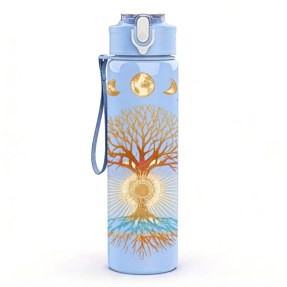 1PC Glowing Tree Of Life Print 750ml Color Plastic Sports Water Bottle Leakproof Flip Straw Lid Suitable for Sports Office Home Use