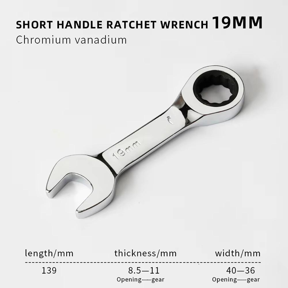 1Pcs 72 Teeth Ratchet Socket Spanner 6-19mm Nut Repair Tool Durable Stubby Single Wrench