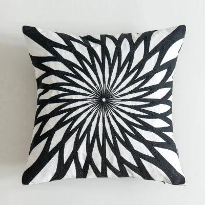 Home Decorative Embroidered Cushion Cover Black White Canvas Cotton Square Embroidery Pillow Cover 45X45Cm For Sofa Bed Chair