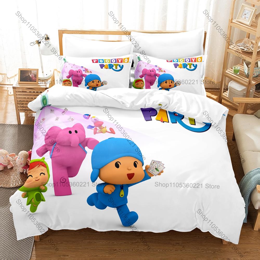 Kühl Weich Polyester Mikrofaser Let's Go Pocoyo Lern Cartoon Thema 3-teilige Bettwäsche 1 Bettbezug + 2 Kissenbezüge Ganzjahres