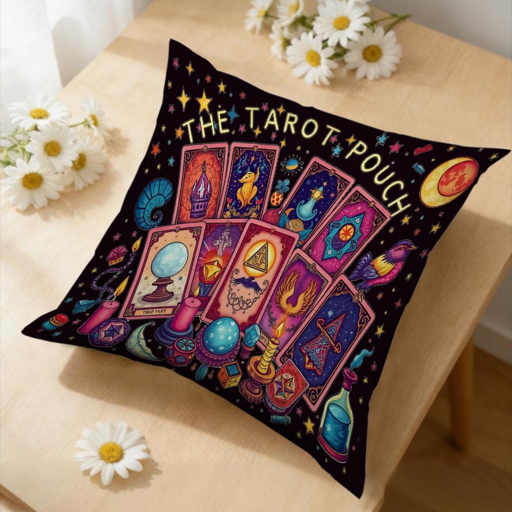 1Pc Tarot Pouch Cushion Cover Black Mystic Cards Print Pillowcase For Sofa Bedroom Decorative Throw Case Home Gift x-2