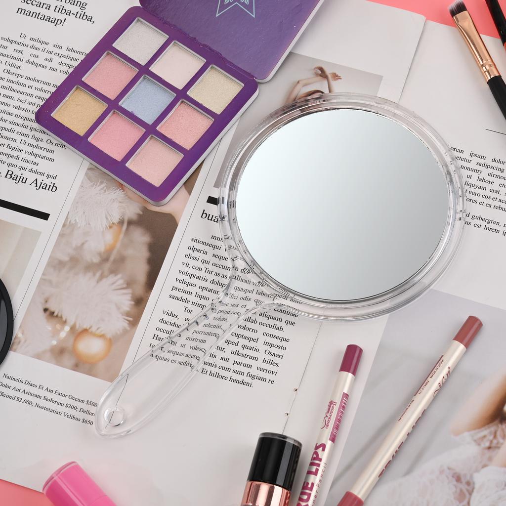 Doppelseitiger Handspiegel 3x Vergrößerungsspiegel Transparenter Kunststoffgriff Runder Spiegel für Wimpernverlängerung Beauty-Werkzeuge