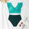 Women's Swimsuit Solid Color Ruffles Sexy High Waist Swimsuit Bikini Separate Suit Beach Wear