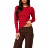 Women's Long Sleeve Polka Dot T-Shirt Slim Fit Crewneck Casual Top