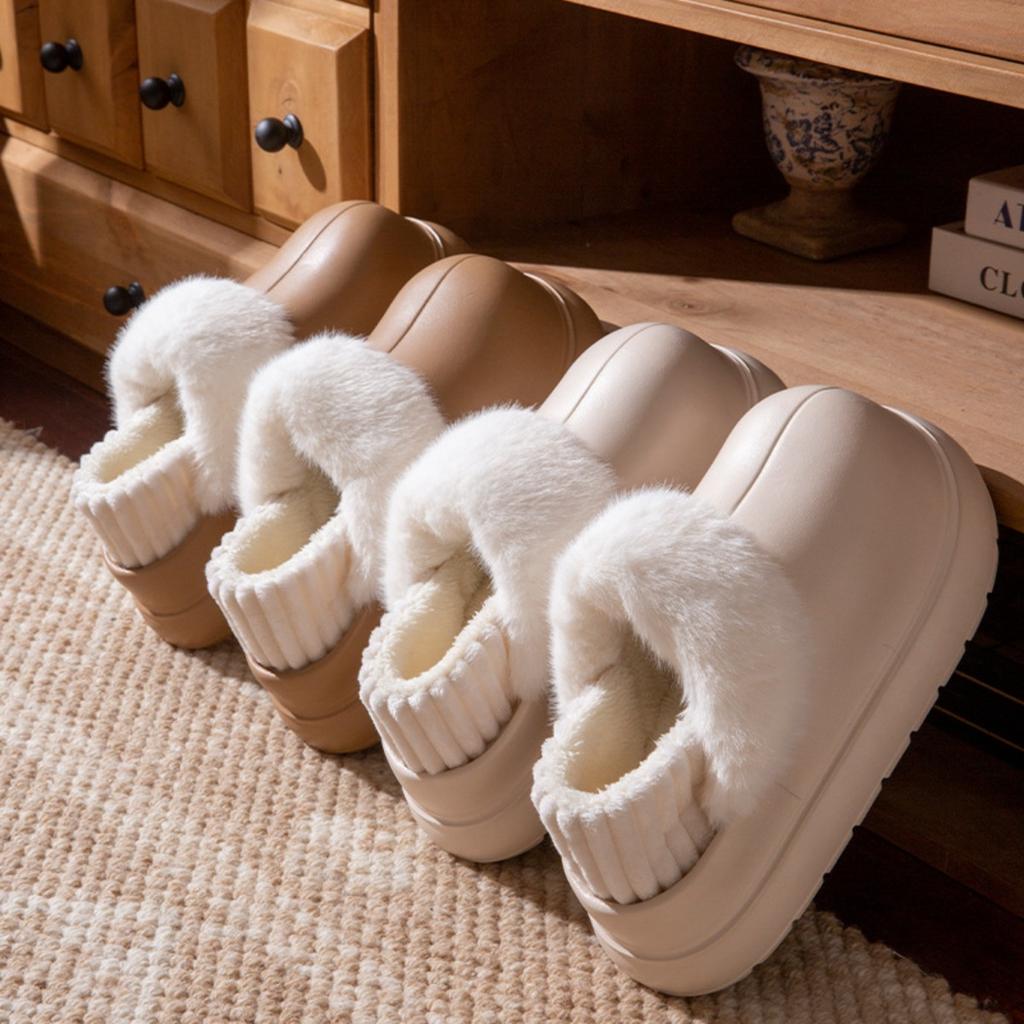 Thick Soled, Height Increasing, Removable and Washable Cotton Slippers for Women In Autumn and Winter, Velvet Waterproof Cotton Shoes for Women