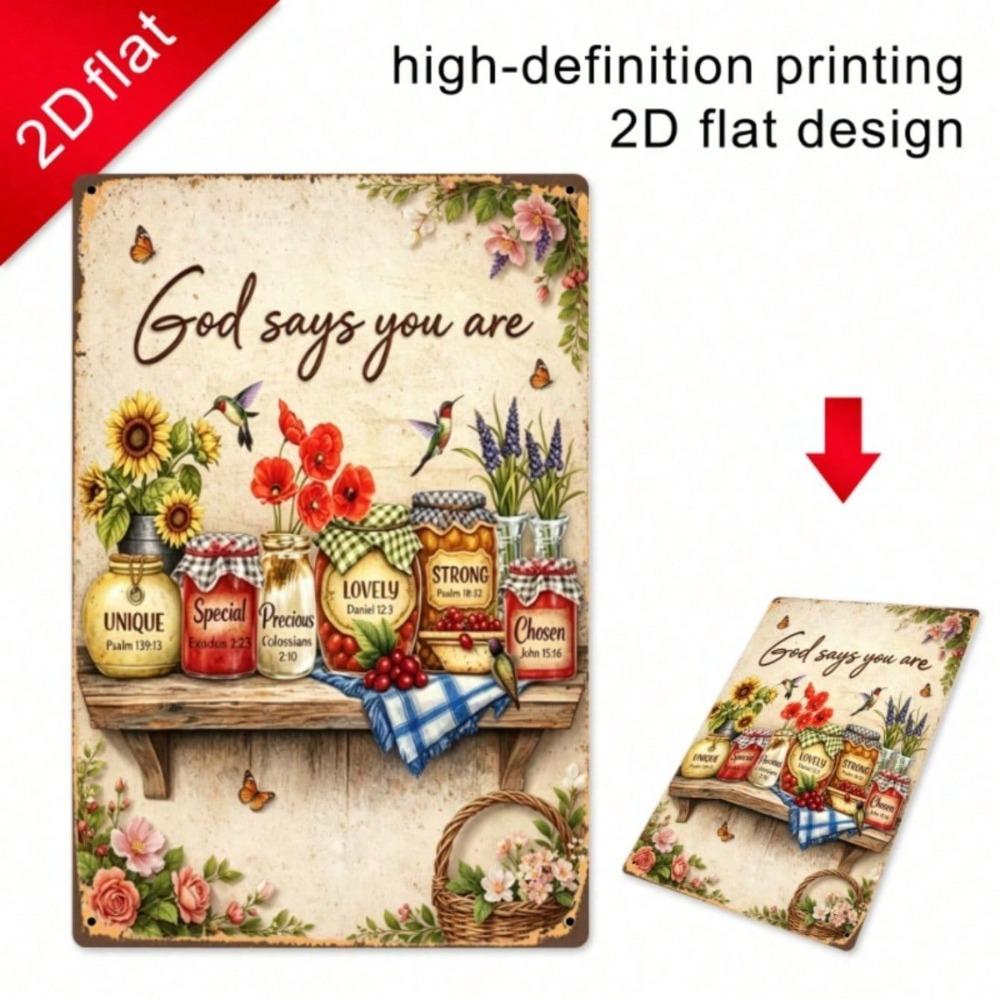 1pc Vintage Sunflower Hummingbird Metal Tin Sign, Bible Verse Floral Retro Farmhouse Kitchen Decor, 7.87x1