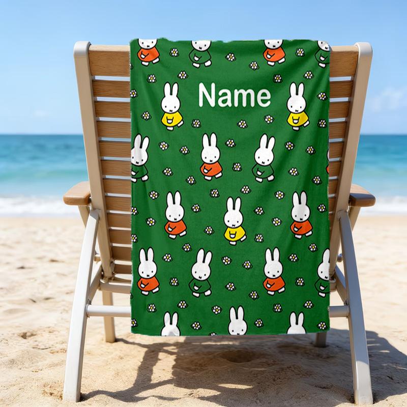 1pc Miffy1 Beach Towel with Custom Name, Beach/Swimming/Bath/Picnic/Camping Towel, Suitable for Seaside Beaches