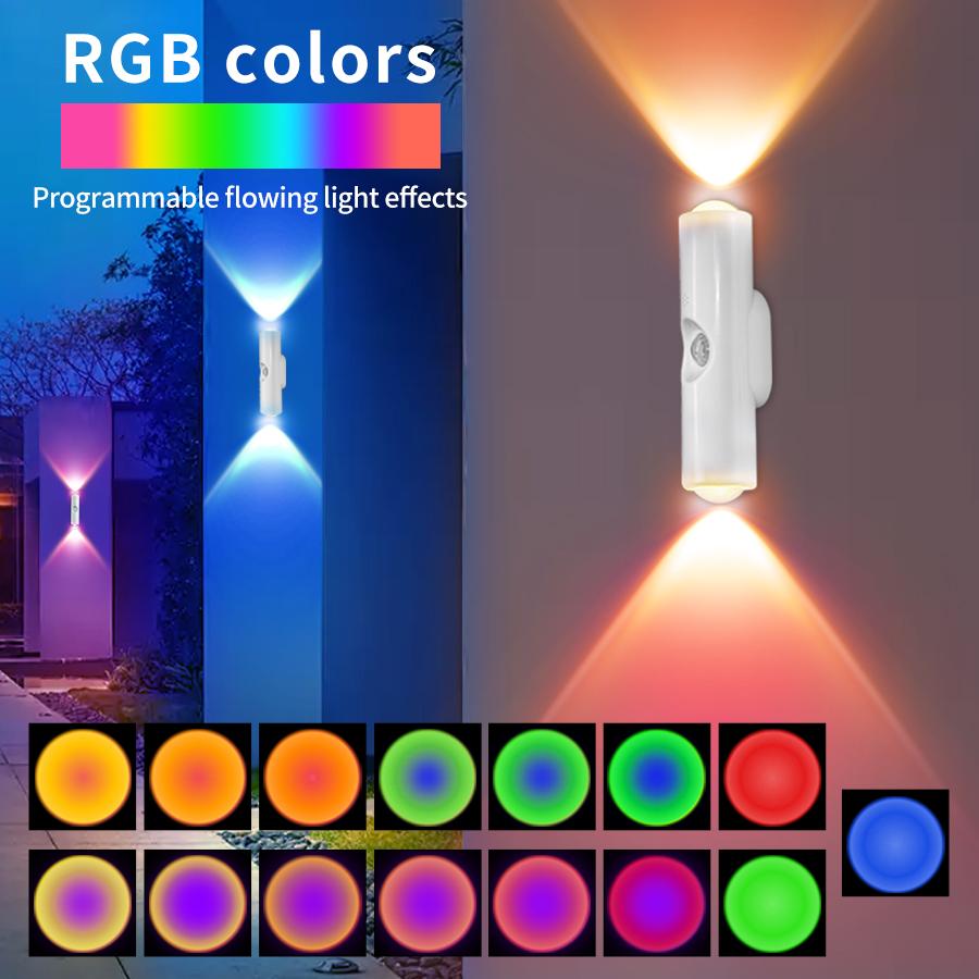 Motion Sensor Double-head LED Night Light 3colors RGB Rechargeable Magnetic Wall Lamp Mood Ambient Light Cabinet Hallway Stair