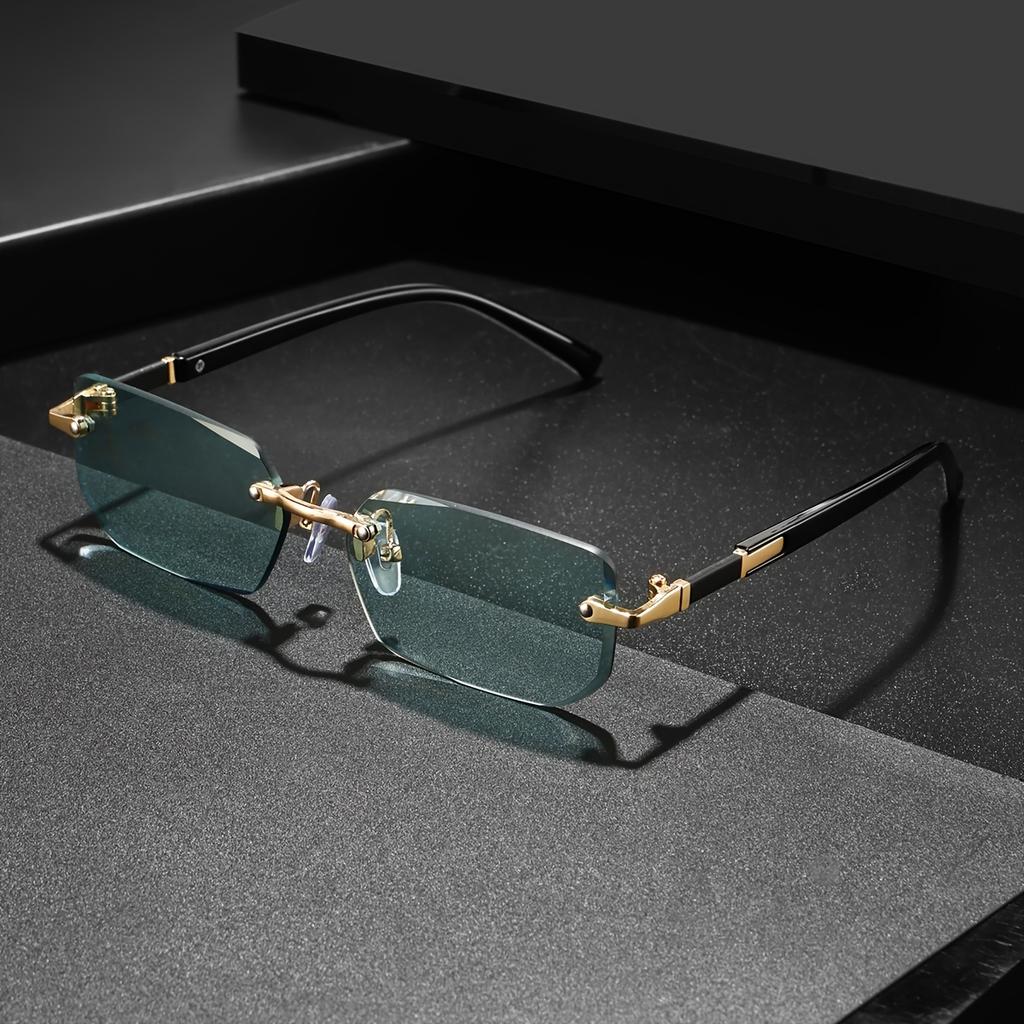 2026 Sommer Neuheiten Unisex Randlose Kantenbeschnitt Sonnenbrille, Metallbügel UV400 Gläser, Trendige Eckige Sonnenbrille für Täglich und Outdoor