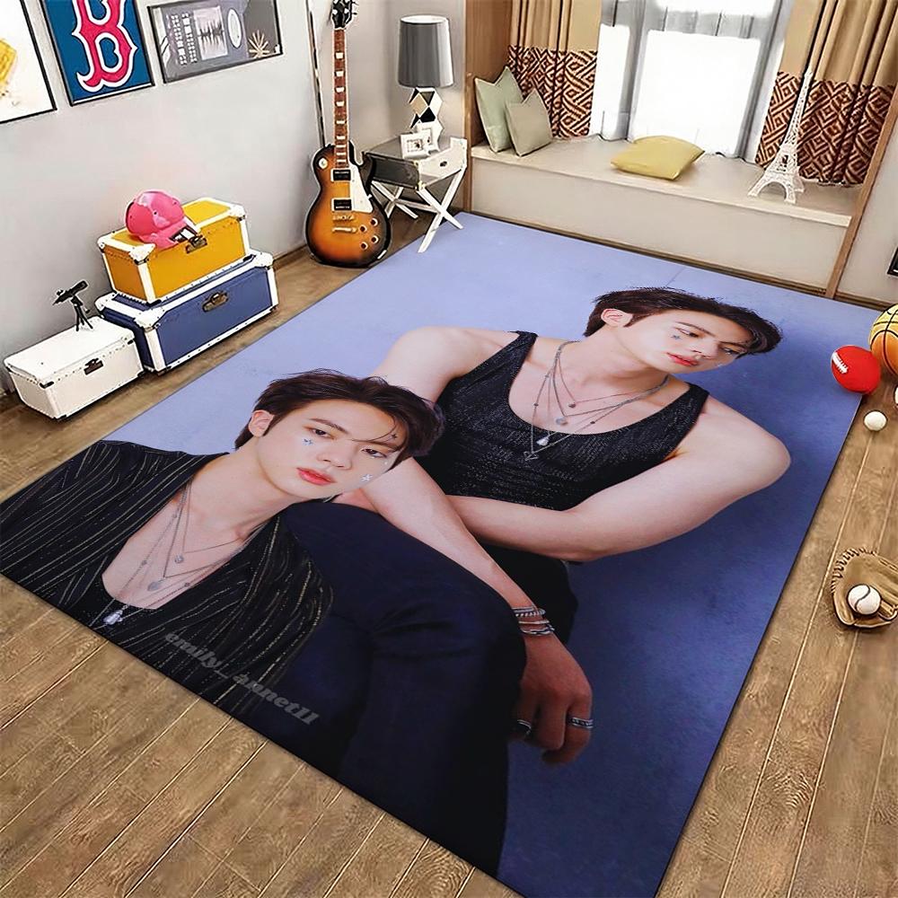 Idol Jin Stylish Black Fashion Indoor Rug Soft Texture Nonslip Carpet For Bathroom Kitchen Home Party Decor Valentine'S Day Gift