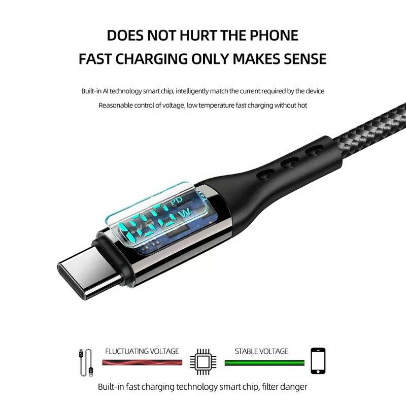 100W 5A PD Fast Charge USB C to USB C Display Cable Type C to USB-C Phone Charger Compatible Or For Macbook Xiaomi Samsung