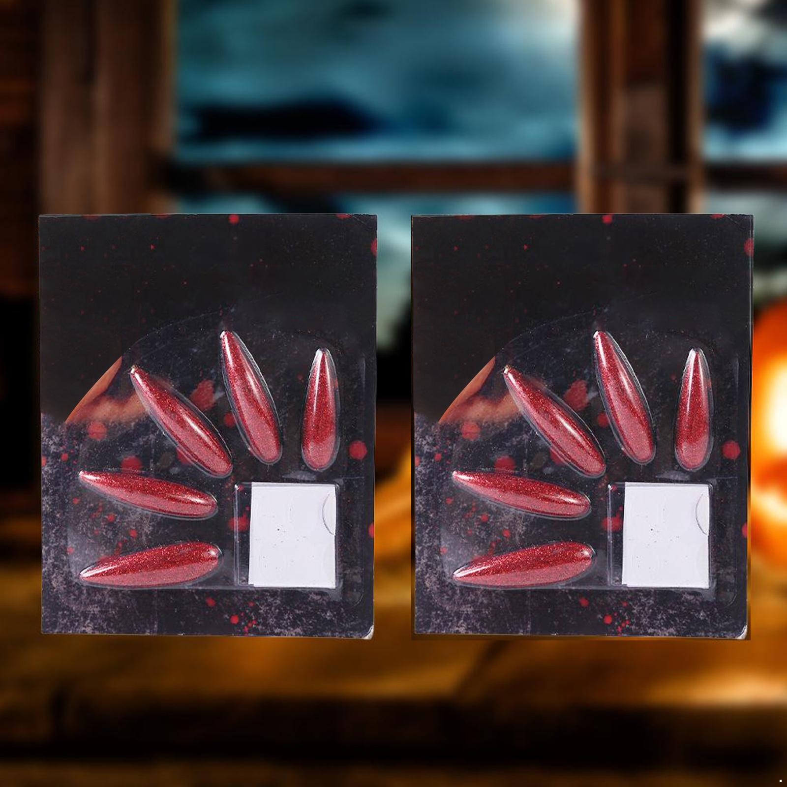 

10Pcs Press on Fake Nails Halloween Witch Nail Tips for Women Glossy Red Fingernails Costume Party Accessories Easy to Apply One Size