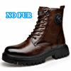 Genuine Leather Platform Boots High Top Motorcycle Shoes  Fashion Punk Mid-Calf Boots Luxury Brand Mens Winter Plush Snow Botas