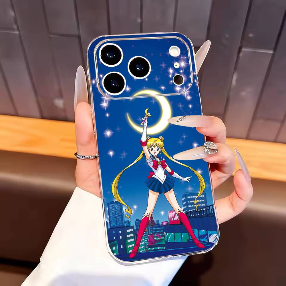 S-Sailor Moon Anime Phone Case For iPhone17,16,15,14,13,12,11 Plus,Pro Max Soft Transparent Cover
