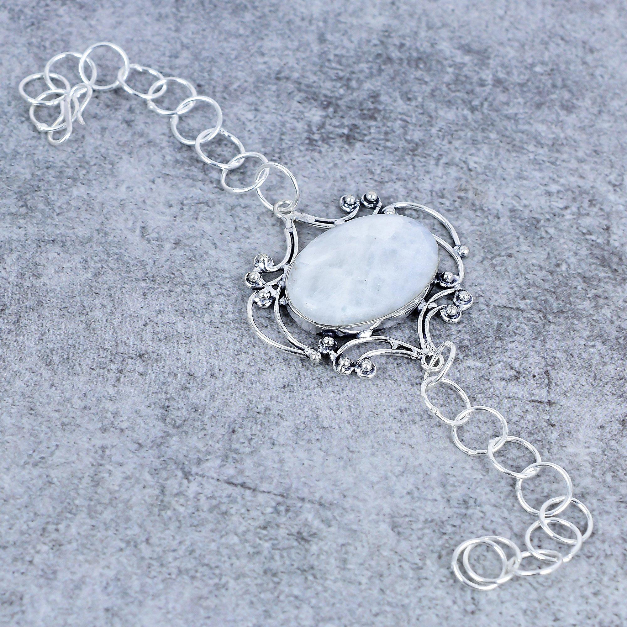 

Moonstone Gemstone Handmade 925 Sterling Silver Bracelet 7-8 M-2709