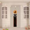 Wood Sign with Tassels Halloween Decoration Front Door Hanging Plaques Ornament with Bat Witch Pattern for Home Decors