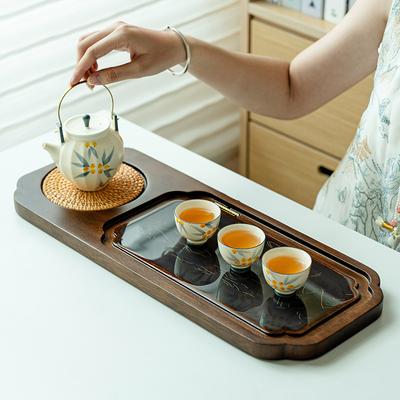 Kungfu Tea Table Tray, Automatic Water Collection Board Made of Natural Walnut, High-End Color-Changing Tea Ceremony Accessories