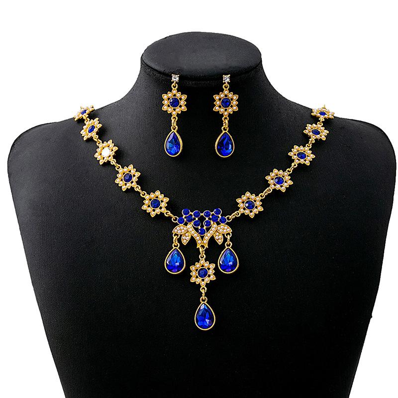 Luxury Atmospheric Water Drop Jewelry Set, Geometric Round Pearl Earrings, Elegant Flower Necklace For Women