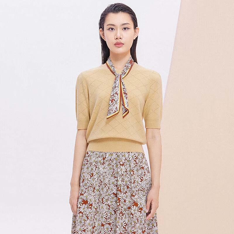 

JESSIE Women s Hollow-Out Diamond Knit Short Sleeve Top L