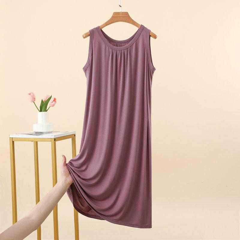 Summer Women's Modal Ruched Round Neck Sleeveless Sleep Dress Loose Casual Plus Size Simple Tank Dress Nightgown Loungewear