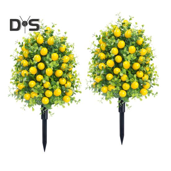 

22-дюймовое искусственное лимонное дерево с шипом в земле, устойчивое к ультрафиолетовому излучению, искусственные кустарники, вечнозеленое растение для внутреннего сада, патио, двора, декора 2pcs