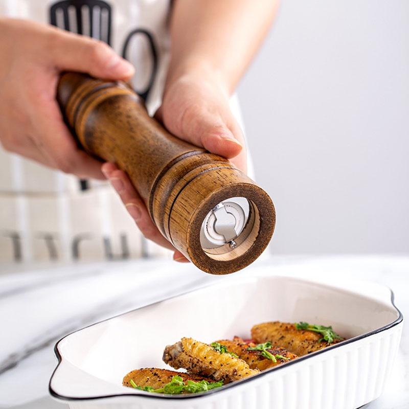 Cooking And Salt Pepper Grinder Hand Movement Oak Wood Pepper Mill Tool Kitchen