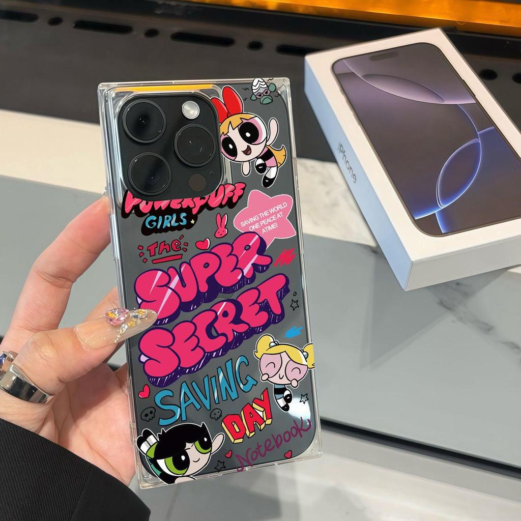 Transparent Square Back Tube Case Casing Protection For iPhone 16 ProMax 15 Plus 14 Pro Max 13 11 12 Anti-Oxygen,Super Girl Pattern