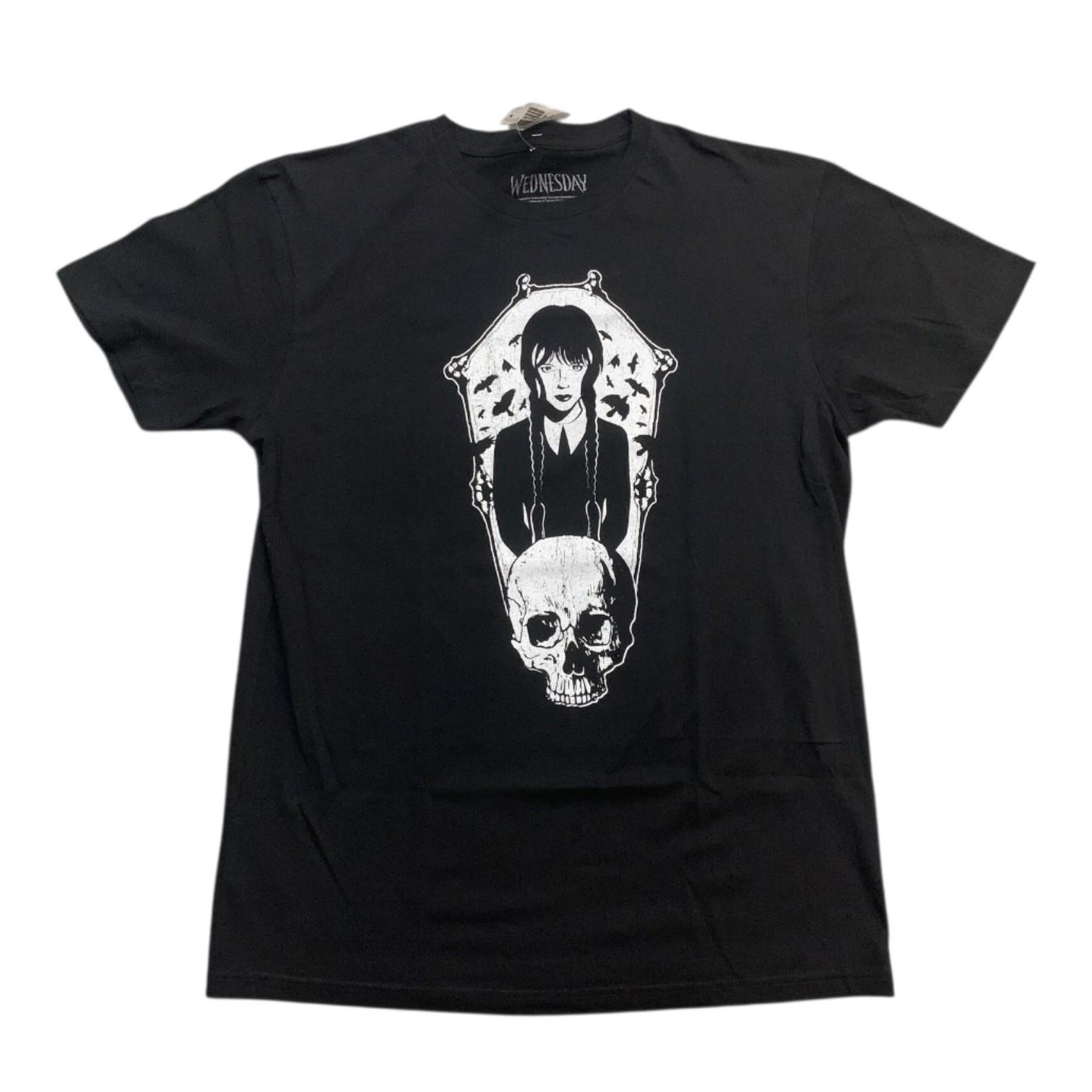 NWOT Addams Family Wednesday Gothic Skull Black Graphic Tee Size Medium M