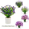 4 Packs Fake Plants Mini Purple Artificial Potted Flowers Small Faux Plants Indoor for Home Office Bathroom Farmhouse Tabletop Spring Decor