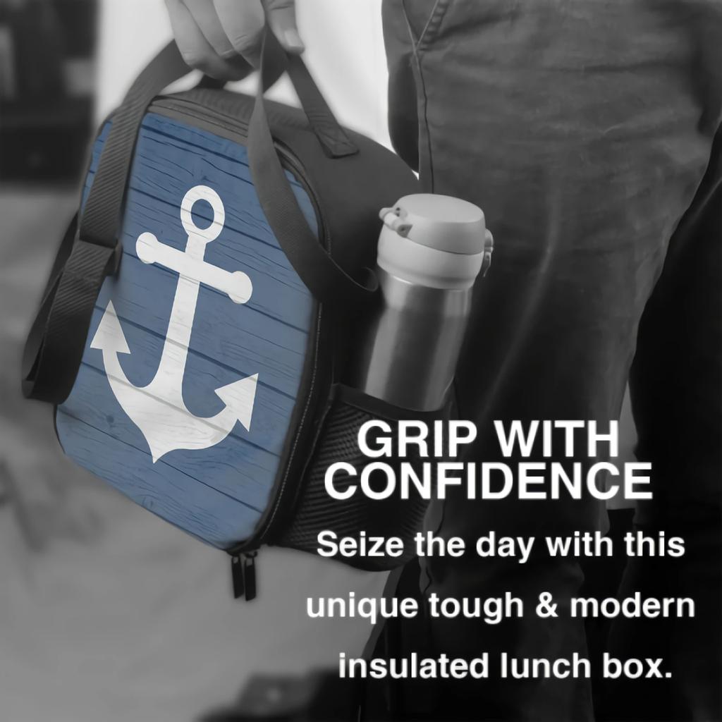 Nautical Anchor Insulated Lunch Box Reusable Portable Cooler Bag with Adjustable Shoulder Strap for Work School Picnic Travel