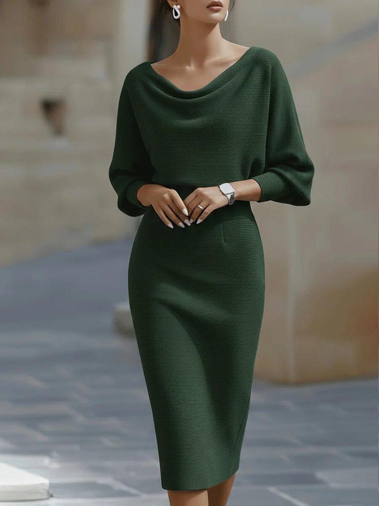 2026 Frühling Europäisches & Amerikanisches Damen Elegantes Schwingender Halsausschnitt Langarm Taillenbetontes Kleid