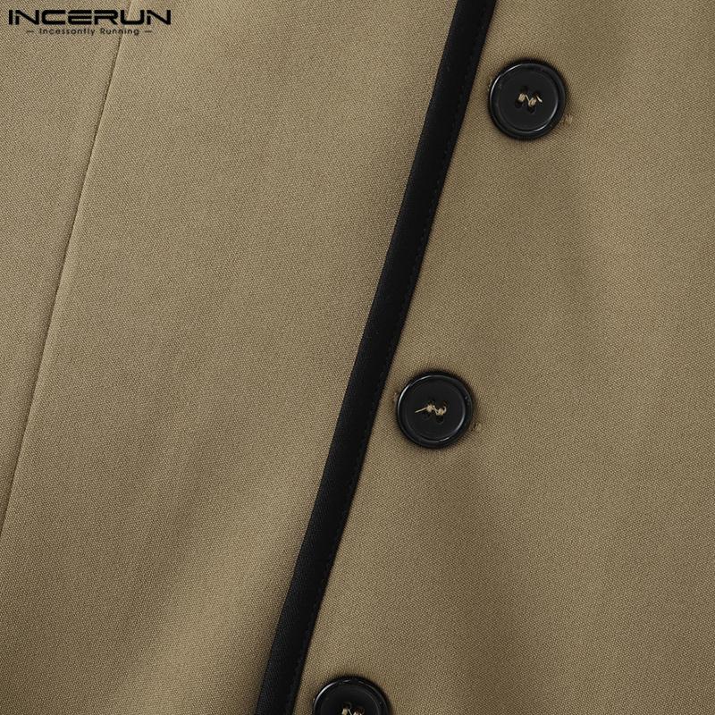 INCERUN Men Stand Neck Sleeveless Stitching Slim Waist Thin Waistcoat Tops