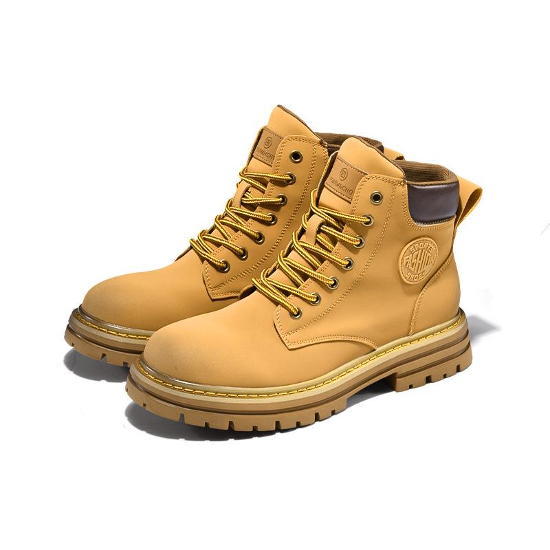 Velké žluté boty Martensky podzimní pánské kožené boty nové vnitřní zvýšení výšky univerzální silná podrážka pracovní pánské a dámské boty