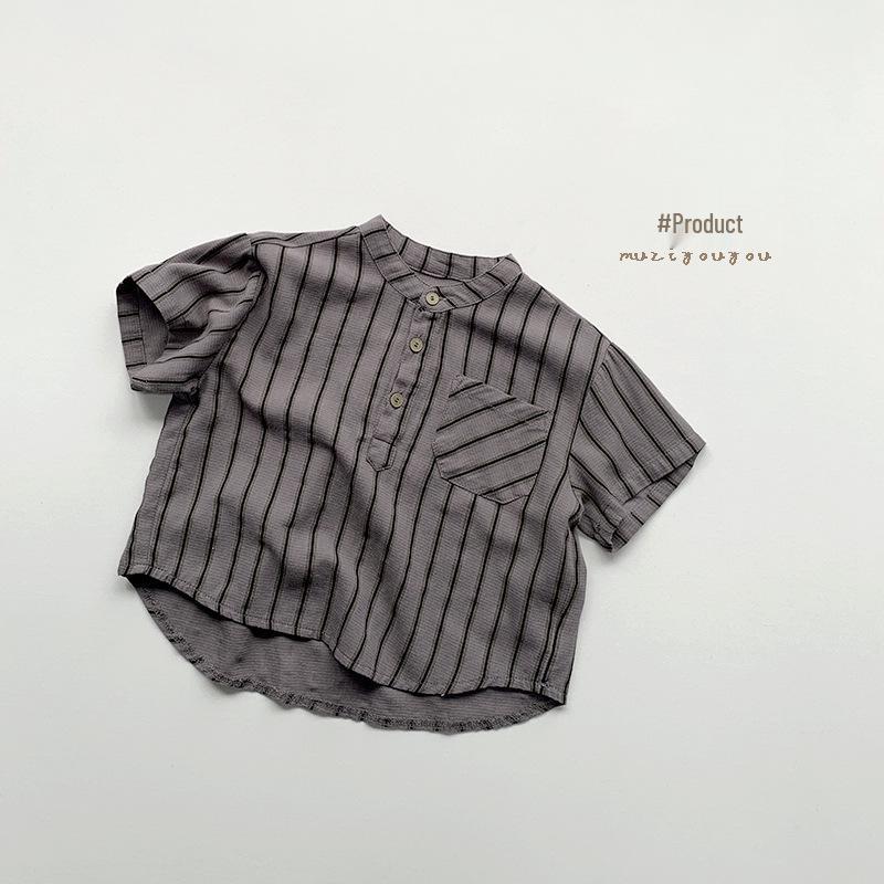 Trendy Kids' Summer Striped Shirt - Unisex Japanese Korean Style Short Sleeve Top