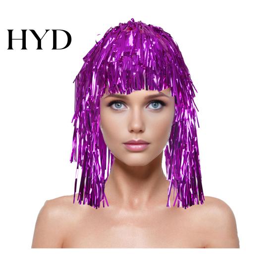 PET Glossy Ribbon Wig Colorful Foil Tinsel Wigs Metallic Fancy Party Shiny Cosplay Costume Photo Booth Prop for Adults Women Reflective Hair