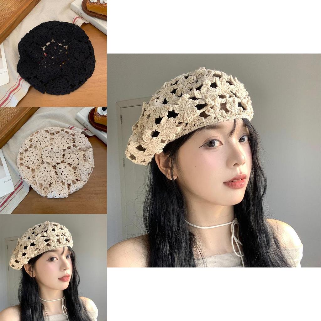 Stylish Embroidered Flower Hollow Beret Hat For Women Summer Versatile Thin Design