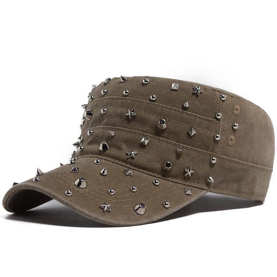 Damen Mode Punk Rock Hip Hop Baseballkappe Y2K Herren Vintage Militärkappe Vintage Schirmmütze Trucker Caps Verstellbar Niete Flache Kappe