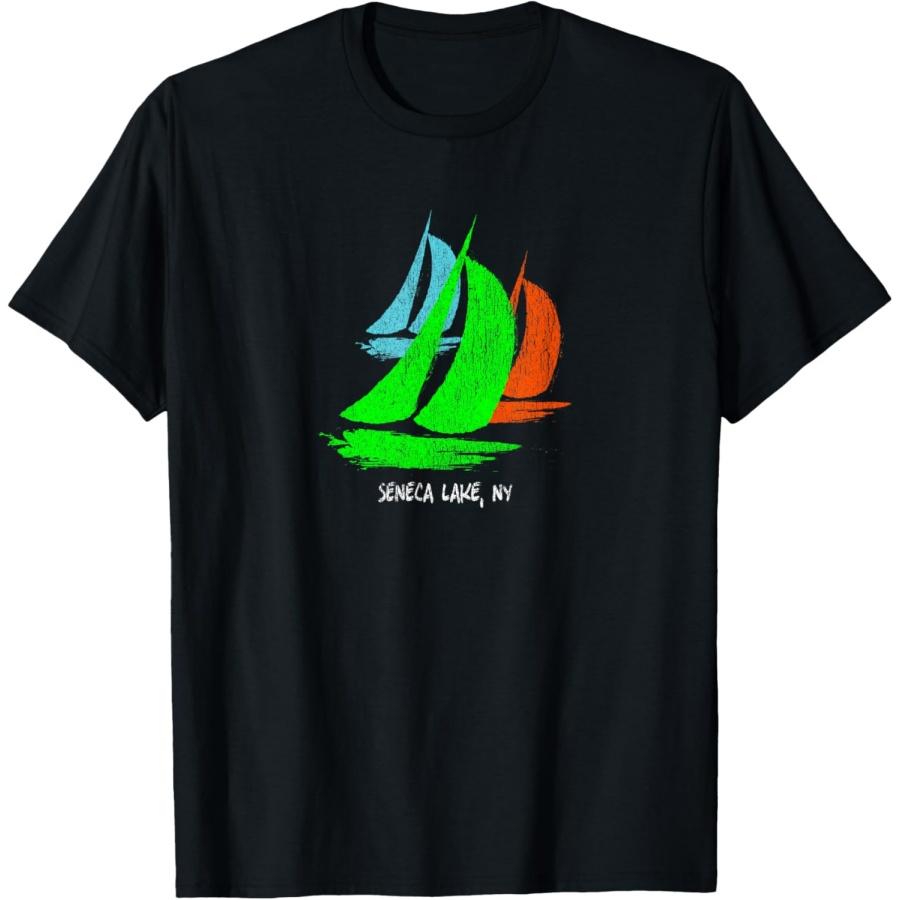 

Vintage 80 s 90 s Style Seneca Lake, NY Sailing T-Shirt XXXXXL чёрный