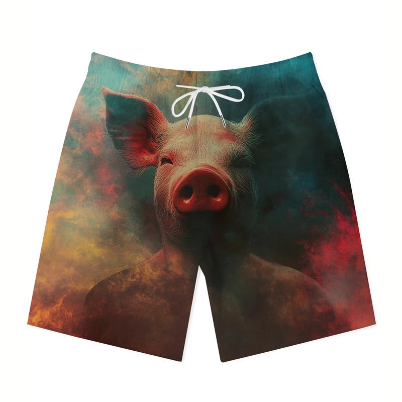 Summer 3D Funny Pig Pattern Print Shorts Fashionable Casual Beach Hawaii Men's Shorts